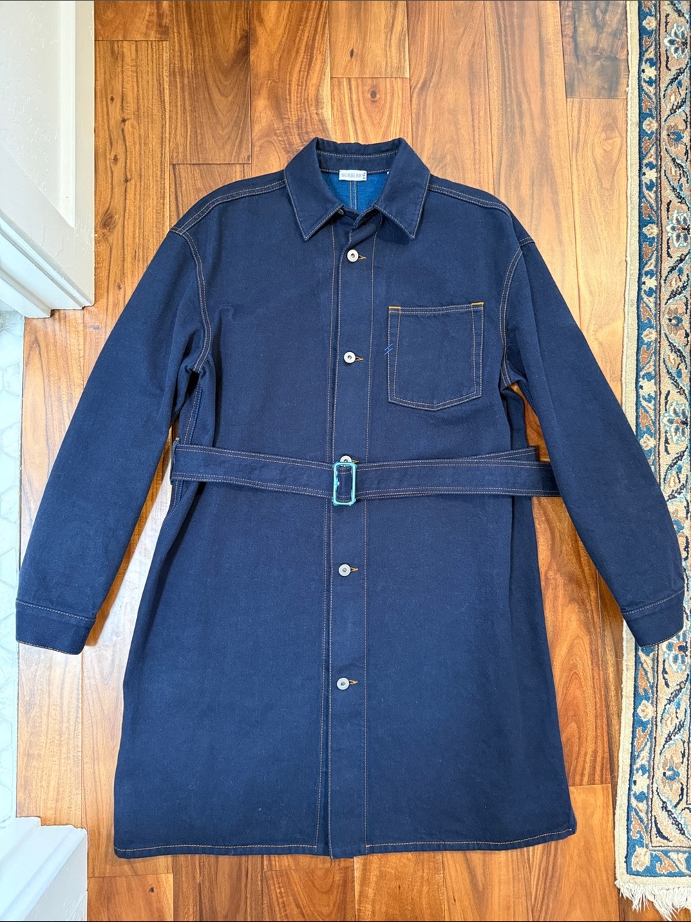 Burberry Japanese Belted Denim Shirtdress Indigo Blue Shift Shirt Dress